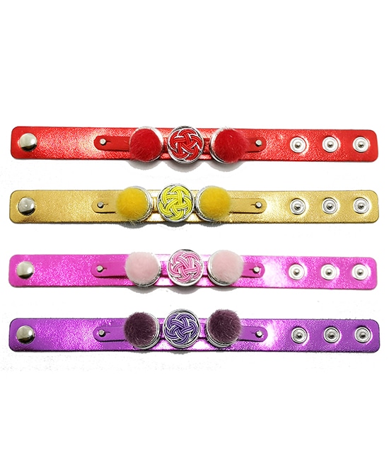 【トシ子ちゃん】着せ替えボタンブレスレット メタルレザー×水引