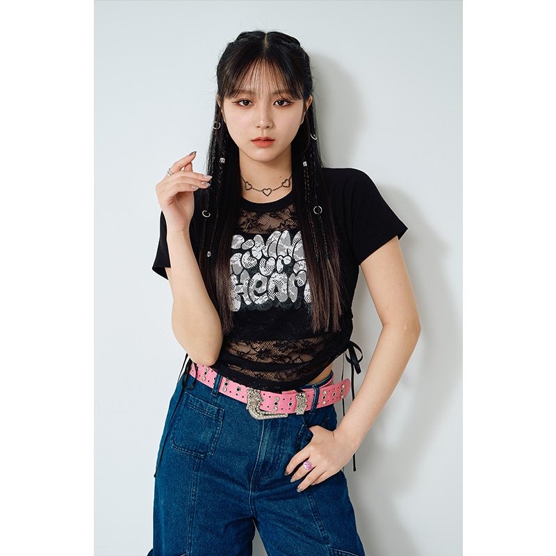 【PINK★BOOTS】レースTシャツ(ブラック)
